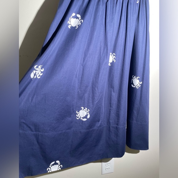 Kate Spade Poplin Bow Navy Crab Print Midi Dress Sz 4 NAVY Blue V-Neck Pockets - Picture 9 of 16
